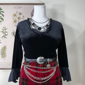 90s Y2k Black Velvet Ruffle Top Whimsigoth Sexy Romantic Goth Vampire Witchy L